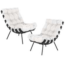 Kit 02 Poltronas Decorativas Sala de Estar Costela Preto L04 Couro Branco - Lyam Decor