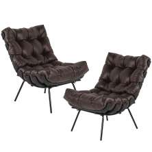 Kit 02 Poltronas Decorativas Sala de Estar Costela Preto L04 Couro Marrom Café - Lyam Decor