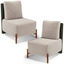 Kit 02 Poltronas Decorativas Sala de Estar Living  Hungria L02 Couríssimo Verde Bouclê Creme - Lyam