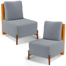 Kit 02 Poltronas Decorativas Sala de Estar Living  Hungria L02 Couríssimo Whisky Bouclê Cinza - Lyam