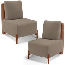 Kit 02 Poltronas Decorativas Sala de Estar Living Hungria L02 Couríssimo Camel Bouclê Bege - Lyam