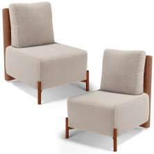 Kit 02 Poltronas Decorativas Sala de Estar Living Hungria L02 Couríssimo Camel Bouclê Creme - Lyam