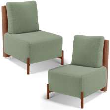 Kit 02 Poltronas Decorativas Sala de Estar Living Hungria L02 Couríssimo Camel Bouclê Oliva - Lyam