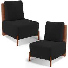 Kit 02 Poltronas Decorativas Sala de Estar Living Hungria L02 Couríssimo Camel Bouclê Preto - Lyam