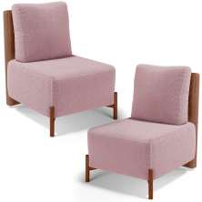 Kit 02 Poltronas Decorativas Sala de Estar Living Hungria L02 Couríssimo Camel Bouclê Rosê - Lyam