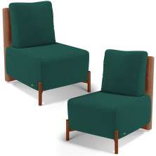 Kit 02 Poltronas Decorativas Sala de Estar Living Hungria L02 Couríssimo Camel Bouclê Verde - Lyam
