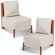 Kit 02 Poltronas Decorativas Sala de Estar Living Hungria L02 Couríssimo Camel Linho Cru - Lyam