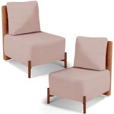 Kit 02 Poltronas Decorativas Sala de Estar Living Hungria L02 Couríssimo Camel Linho Rosê - Lyam