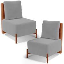 Kit 02 Poltronas Decorativas Sala de Estar Living Hungria L02 Couríssimo Camel Suede Cinza - Lyam