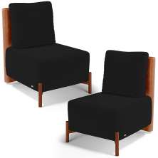 Kit 02 Poltronas Decorativas Sala de Estar Living Hungria L02 Couríssimo Camel Suede Preto - Lyam