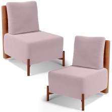 Kit 02 Poltronas Decorativas Sala de Estar Living Hungria L02 Couríssimo Camel Suede Rosê - Lyam