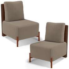 Kit 02 Poltronas Decorativas Sala de Estar Living Hungria L02 Couríssimo Marrom Bouclê Bege - Lyam