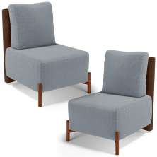 Kit 02 Poltronas Decorativas Sala de Estar Living Hungria L02 Couríssimo Marrom Bouclê Cinza - Lyam