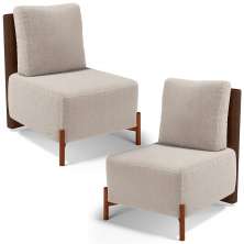 Kit 02 Poltronas Decorativas Sala de Estar Living Hungria L02 Couríssimo Marrom Bouclê Creme - Lyam