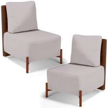 Kit 02 Poltronas Decorativas Sala de Estar Living Hungria L02 Couríssimo Marrom Linho Bege - Lyam