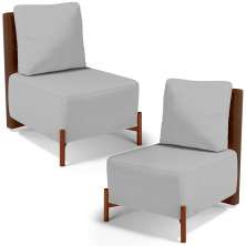 Kit 02 Poltronas Decorativas Sala de Estar Living Hungria L02 Couríssimo Marrom Linho Cinza - Lyam
