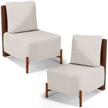 Kit 02 Poltronas Decorativas Sala de Estar Living Hungria L02 Couríssimo Marrom Linho Cru - Lyam