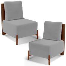 Kit 02 Poltronas Decorativas Sala de Estar Living Hungria L02 Couríssimo Marrom Suede Cinza - Lyam