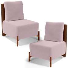 Kit 02 Poltronas Decorativas Sala de Estar Living Hungria L02 Couríssimo Marrom Suede Rosê - Lyam