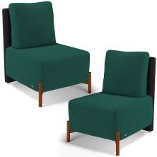 Kit 02 Poltronas Decorativas Sala de Estar Living Hungria L02 Couríssimo Preto Bouclê Verde - Lyam