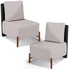 Kit 02 Poltronas Decorativas Sala de Estar Living Hungria L02 Couríssimo Preto Linho Bege - Lyam