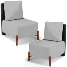 Kit 02 Poltronas Decorativas Sala de Estar Living Hungria L02 Couríssimo Preto Linho Cinza - Lyam
