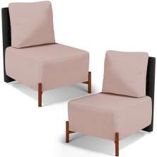 Kit 02 Poltronas Decorativas Sala de Estar Living Hungria L02 Couríssimo Preto Linho Rosê - Lyam