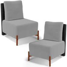 Kit 02 Poltronas Decorativas Sala de Estar Living Hungria L02 Couríssimo Preto Suede Cinza - Lyam