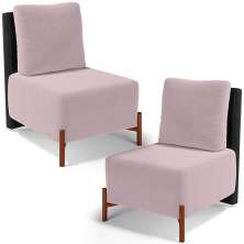 Kit 02 Poltronas Decorativas Sala de Estar Living Hungria L02 Couríssimo Preto Suede Rosê - Lyam