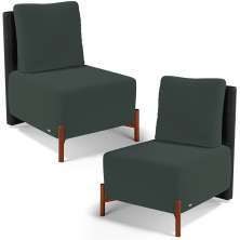Kit 02 Poltronas Decorativas Sala de Estar Living Hungria L02 Couríssimo Preto Suede Verde Musgo - Lyam