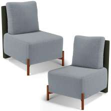 Kit 02 Poltronas Decorativas Sala de Estar Living Hungria L02 Couríssimo Verde Bouclê Cinza - Lyam