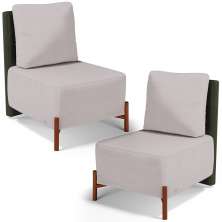Kit 02 Poltronas Decorativas Sala de Estar Living Hungria L02 Couríssimo Verde Linho Bege - Lyam