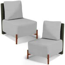 Kit 02 Poltronas Decorativas Sala de Estar Living Hungria L02 Couríssimo Verde Linho Cinza - Lyam
