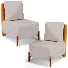Kit 02 Poltronas Decorativas Sala de Estar Living Hungria L02 Couríssimo Whisky Linho Bege - Lyam