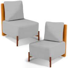 Kit 02 Poltronas Decorativas Sala de Estar Living Hungria L02 Couríssimo Whisky Linho Cinza - Lyam