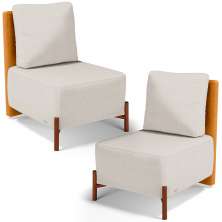 Kit 02 Poltronas Decorativas Sala de Estar Living Hungria L02 Couríssimo Whisky Linho Cru - Lyam