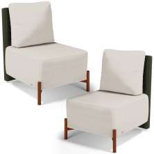 Kit 02 Poltronas Decorativas Sala de Estar Living Pés Madeira Hungria L02 Couríssimo Verde Linho Cru - Lyam