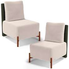 Kit 02 Poltronas Decorativas Sala de Estar Living Pés Madeira Hungria L02 Couríssimo Verde Suede Bege - Lyam