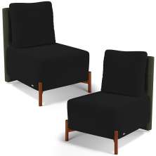 Kit 02 Poltronas Decorativas Sala de Estar Living Pés Madeira Hungria L02 Couríssimo Verde Suede Preto - Lyam
