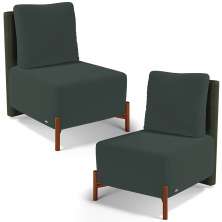Kit 02 Poltronas Decorativas Sala de Estar Living Pés Madeira Hungria L02 Couríssimo Verde Suede Verde Musgo - Lyam