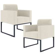 Kit 02 Poltronas Decorativas Sala e Recepção Base Fixa Metal Helô L02 Linho Champagne - Lyam Decor