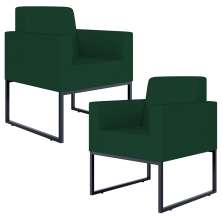 Kit 02 Poltronas Decorativas Sala e Recepção Base Fixa Metal Helô L02 Suede Verde Musgo - Lyam Decor