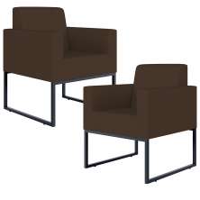 Kit 02 Poltronas Decorativas Sala e Recepção Base Fixa de Metal Helô L02 Suede Marrom - Lyam Decor