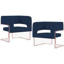Kit 02 Poltronas Decorativas Scarlett D02 Base Aço New Cobre Veludo Azul Marinho C-304 - Lyam Decor