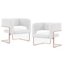 Kit 02 Poltronas Decorativas Scarlett D02 Base de Aço New Cobre Corano Branco C-12 - Lyam Decor