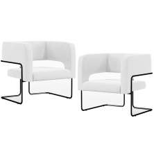Kit 02 Poltronas Decorativas Scarlett D02 Base de Aço Preto Corano Branco C-12 - Lyam Decor