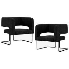 Kit 02 Poltronas Decorativas Scarlett D02 Base de Aço Preto Linho Chumbo C-465 - Lyam Decor