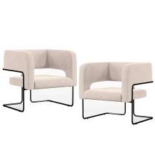 Kit 02 Poltronas Decorativas Scarlett D02 Base de Aço Preto Veludo Bege B-309 - Lyam Decor