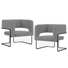 Kit 02 Poltronas Decorativas Scarlett D02 Base de Aço Preto Veludo Cinza B-317 - Lyam Decor