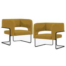 Kit 02 Poltronas Decorativas Scarlett D02 Base de Aço Preto Veludo Mostarda B-260 - Lyam Decor